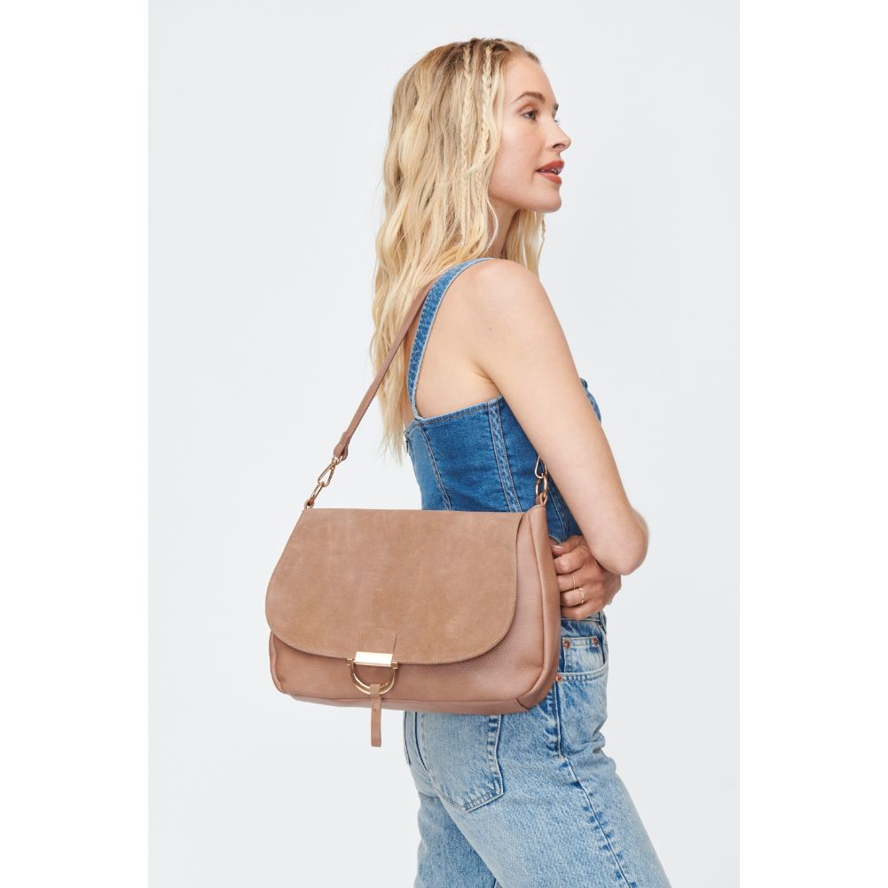 Woman wearing Nude Moda Luxe Zoe Crossbody 842017130789 View 3 | Nude