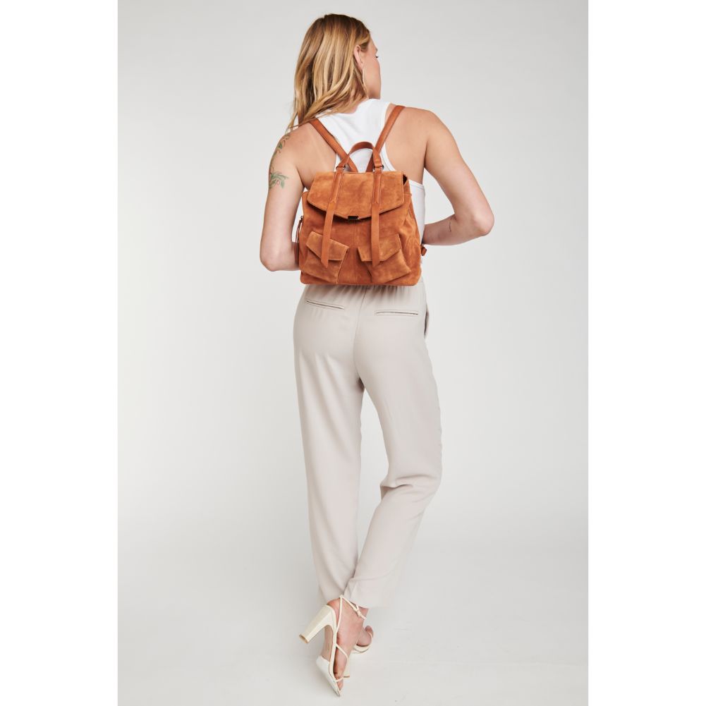 Woman wearing Tan Moda Luxe Charlie Backpack 842017127031 View 2 | Tan