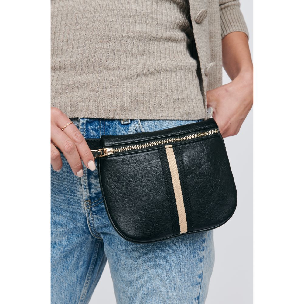 Woman wearing Black Moda Luxe Juno Belt Bag 842017118695 View 4 | Black