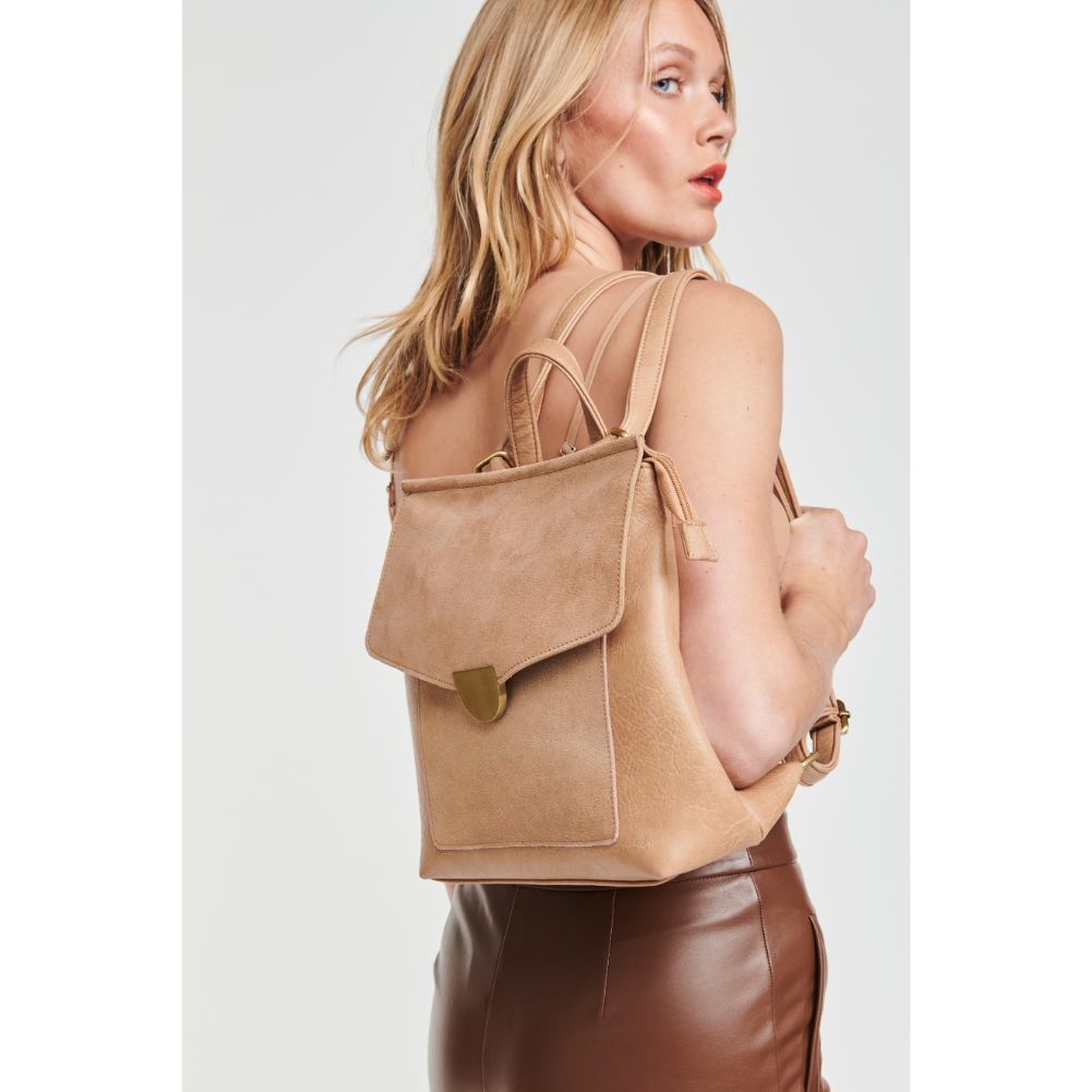 Woman wearing Camel Moda Luxe Lynn Backpack 842017127475 View 2 | Camel