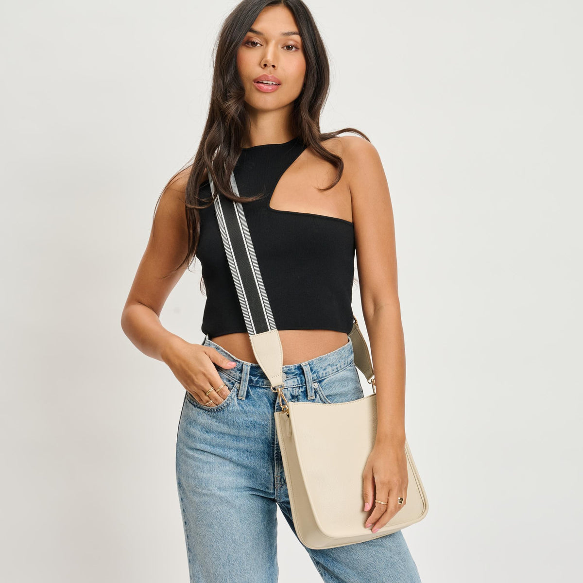 Woman wearing Ivory Moda Luxe Glitzia Crossbody 842017135159 View 2 | Ivory