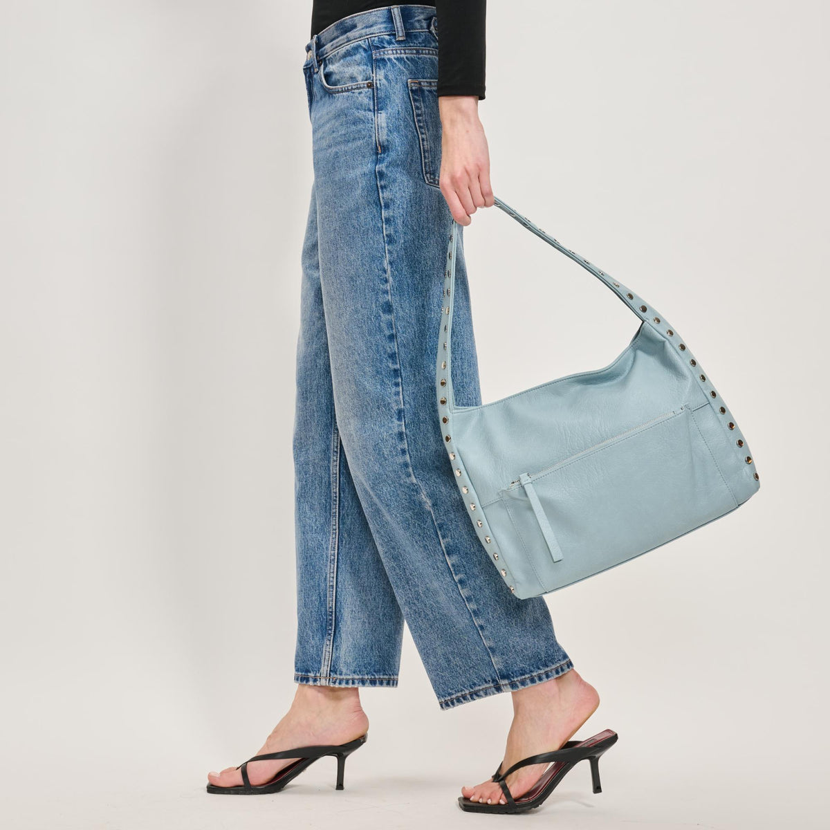 Woman wearing Ice Blue Moda Luxe Misty Hobo 842017137207 View 2 | Ice Blue