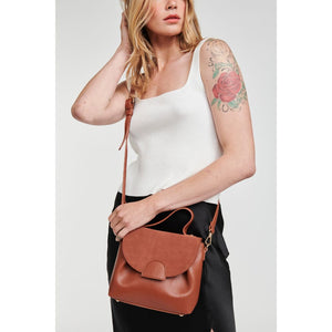 Woman wearing Tan Moda Luxe Alana Messenger 842017127123 View 3 | Tan