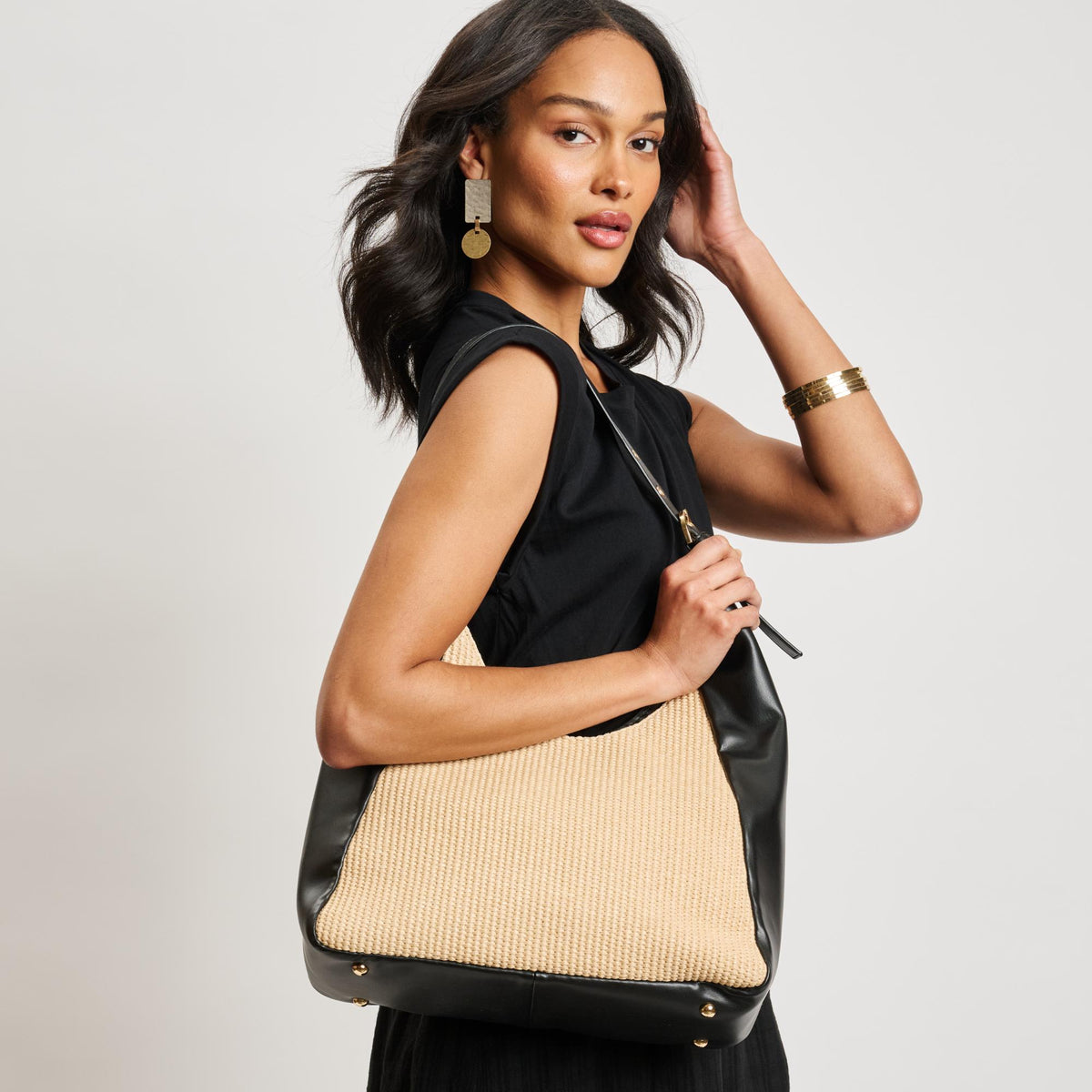 Woman wearing Natural Black Moda Luxe Melora Hobo 842017137184 View 2 | Natural Black