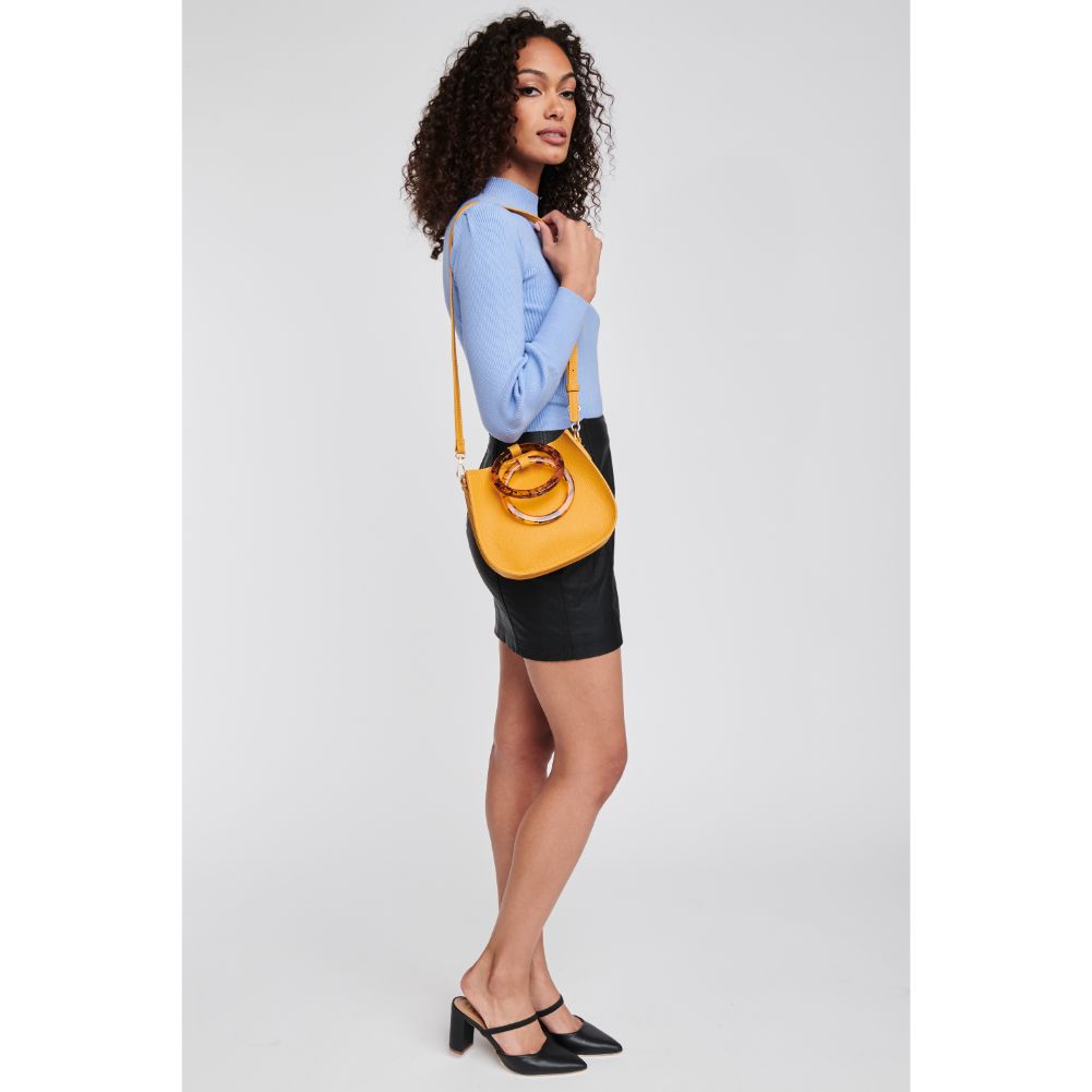 Woman wearing Mustard Moda Luxe Savanah Pebble Crossbody 842017121565 View 4 | Mustard