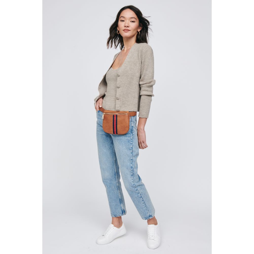 Woman wearing Tan Moda Luxe Juno Belt Bag 842017118701 View 3 | Tan