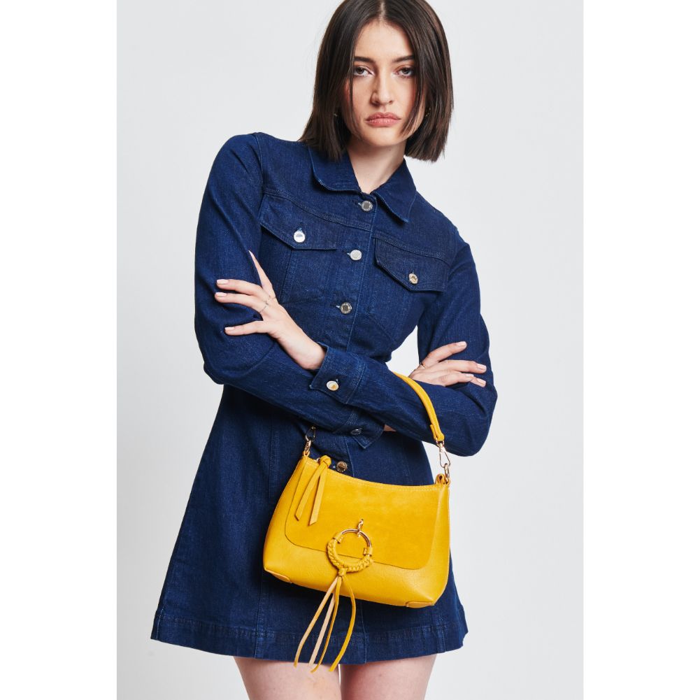 Woman wearing Mustard Moda Luxe Darcie Crossbody 842017131786 View 2 | Mustard