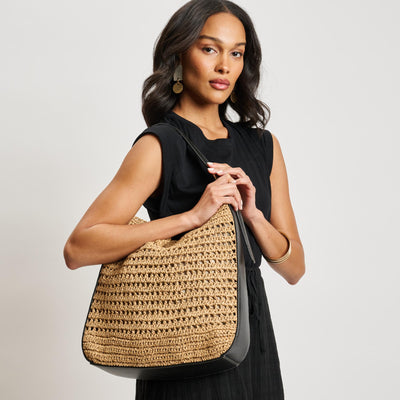 Woman wearing Black Natural Moda Luxe Savannah Hobo 842017138136 View 1 | Black Natural