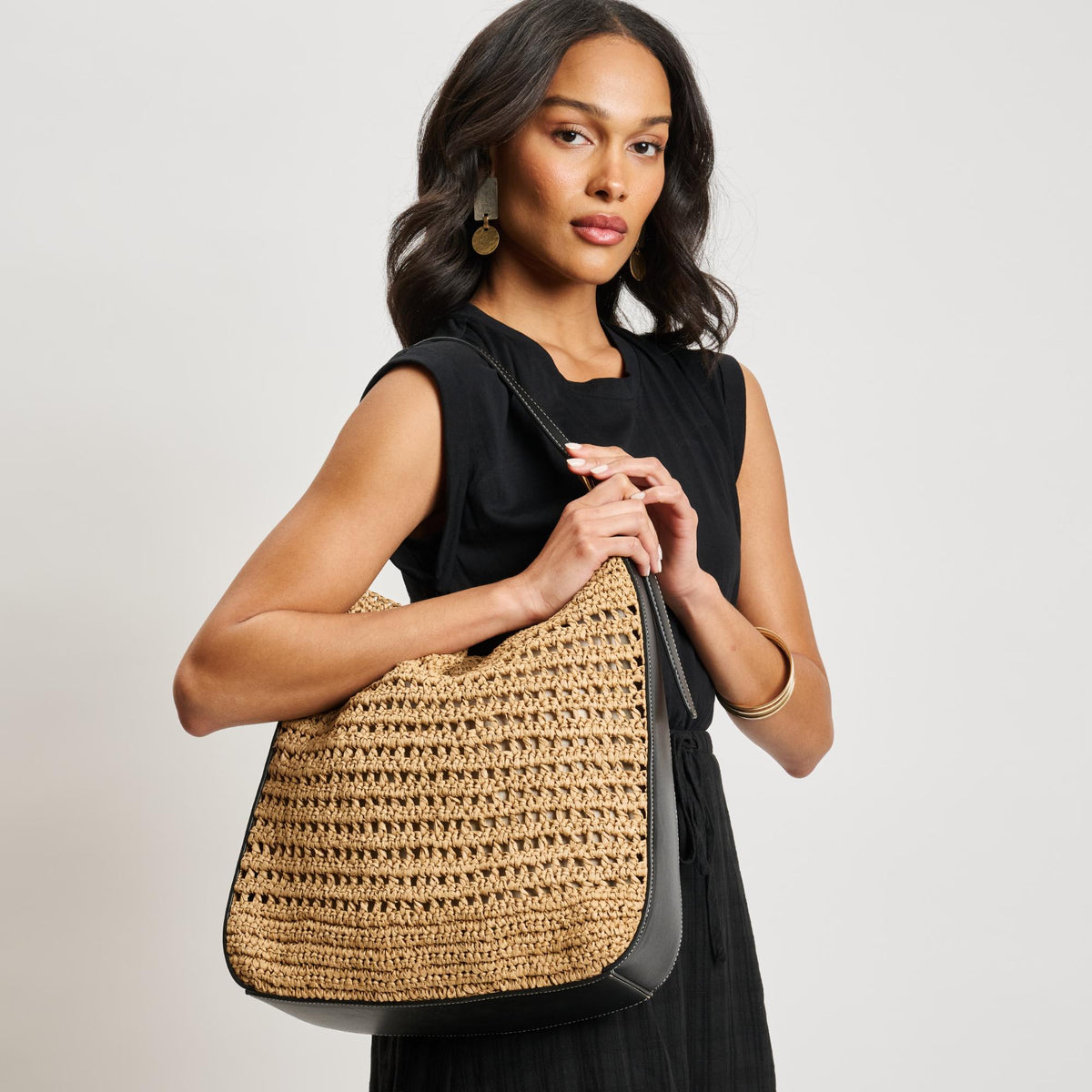 Woman wearing Black Natural Moda Luxe Savannah Hobo 842017138136 View 1 | Black Natural