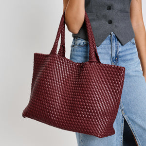 Woman wearing Burgundy Moda Luxe Solana Tote 842017135760 View 2 | Burgundy