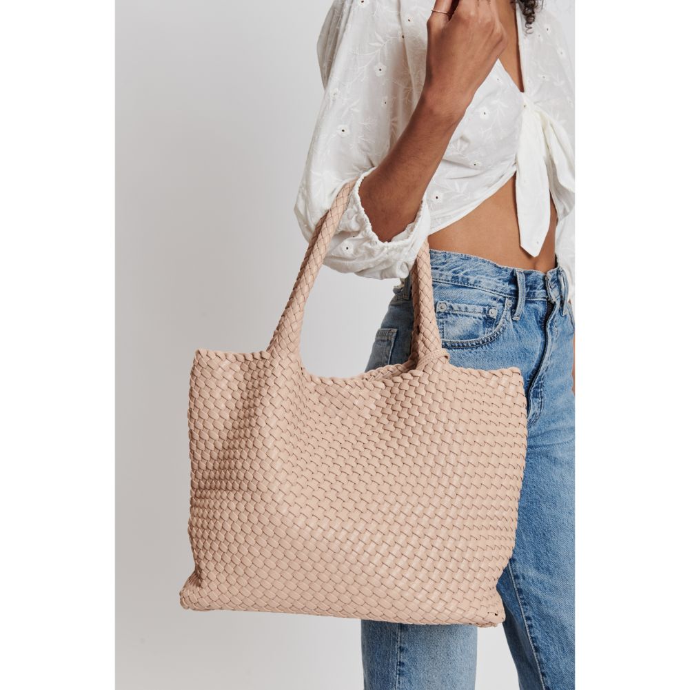 Woman wearing Natural Moda Luxe Solana Tote 842017132165 View 4 | Natural