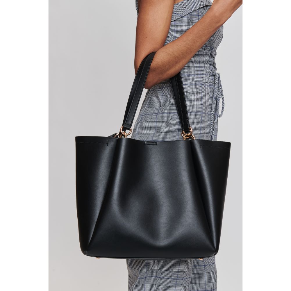 Woman wearing Black Moda Luxe Brooklyn Tote 842017132707 View 1 | Black