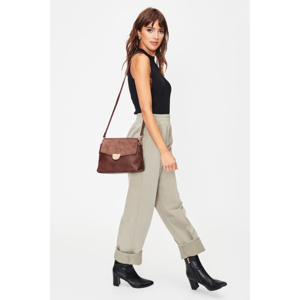 Woman wearing Espresso Moda Luxe Abby Crossbody 842017128618 View 3 | Espresso