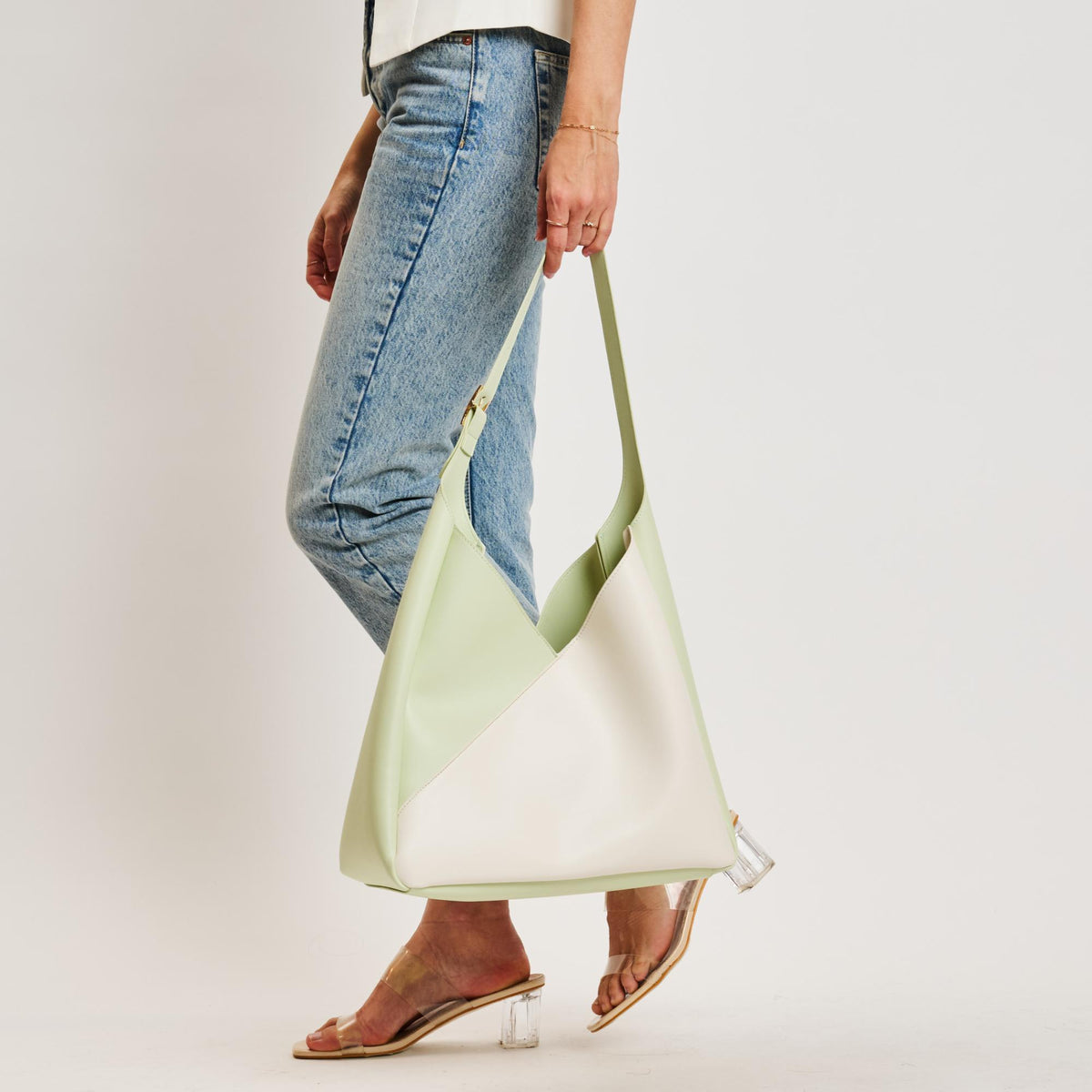 Woman wearing Ivory Pistachio Moda Luxe Frankie Hobo 842017138525 View 2 | Ivory Pistachio