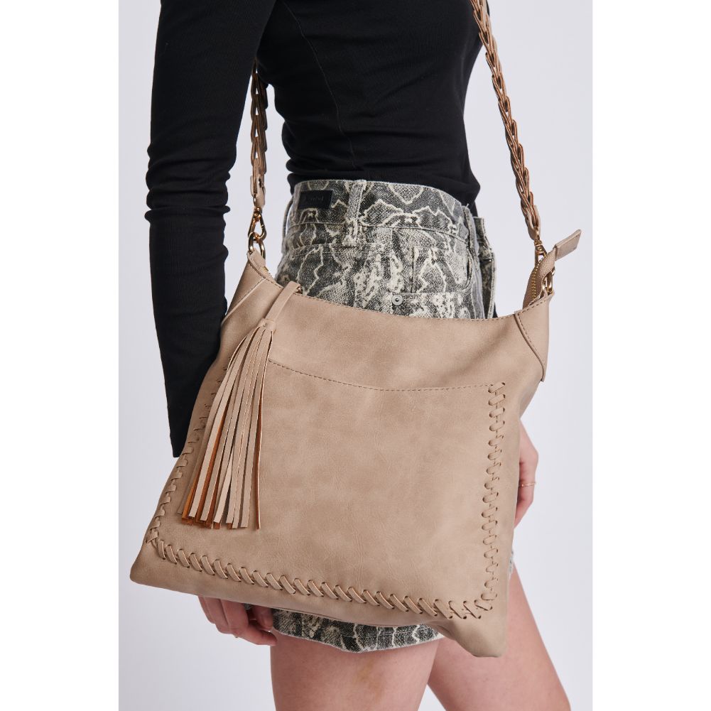 Woman wearing Natural Moda Luxe Layla Crossbody 842017129509 View 3 | Natural
