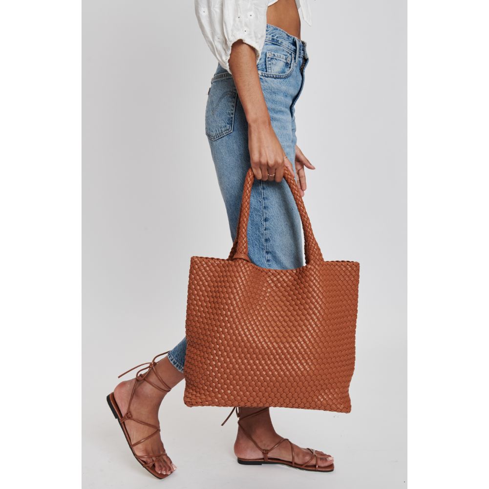 Woman wearing Tan Moda Luxe Solana Tote 842017132172 View 2 | Tan