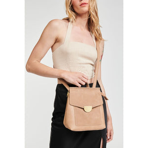 Woman wearing Camel Moda Luxe Claudette Backpack 842017127437 View 4 | Camel