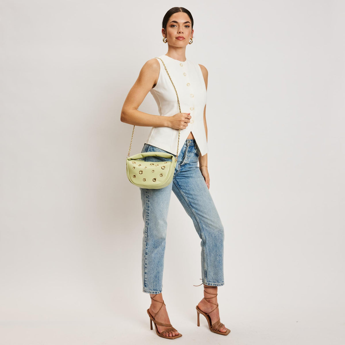 Woman wearing Pistachio Moda Luxe Rorey Crossbody 842017137658 View 3 | Pistachio