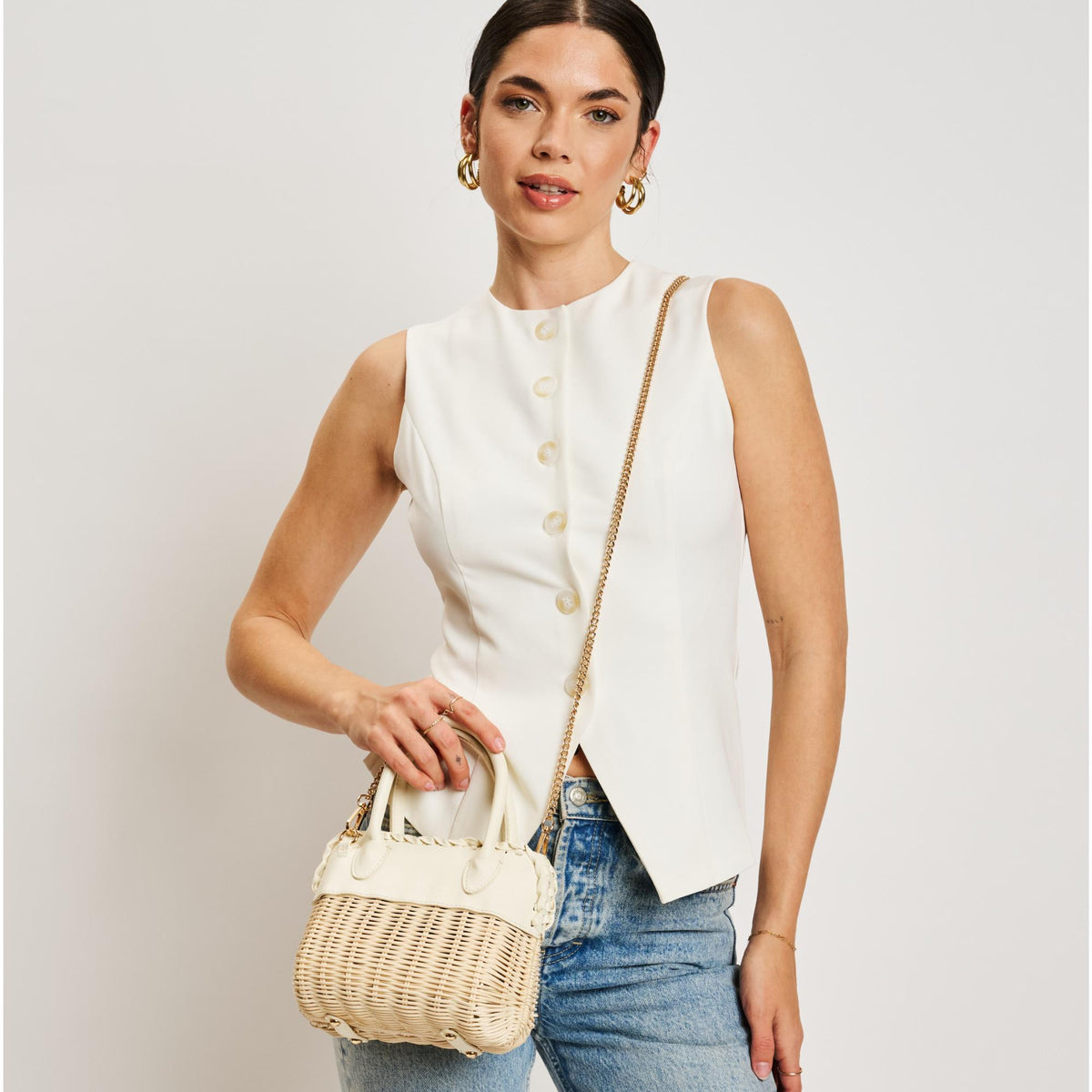 Woman wearing White Moda Luxe Maya Crossbody 842017138297 View 1 | White