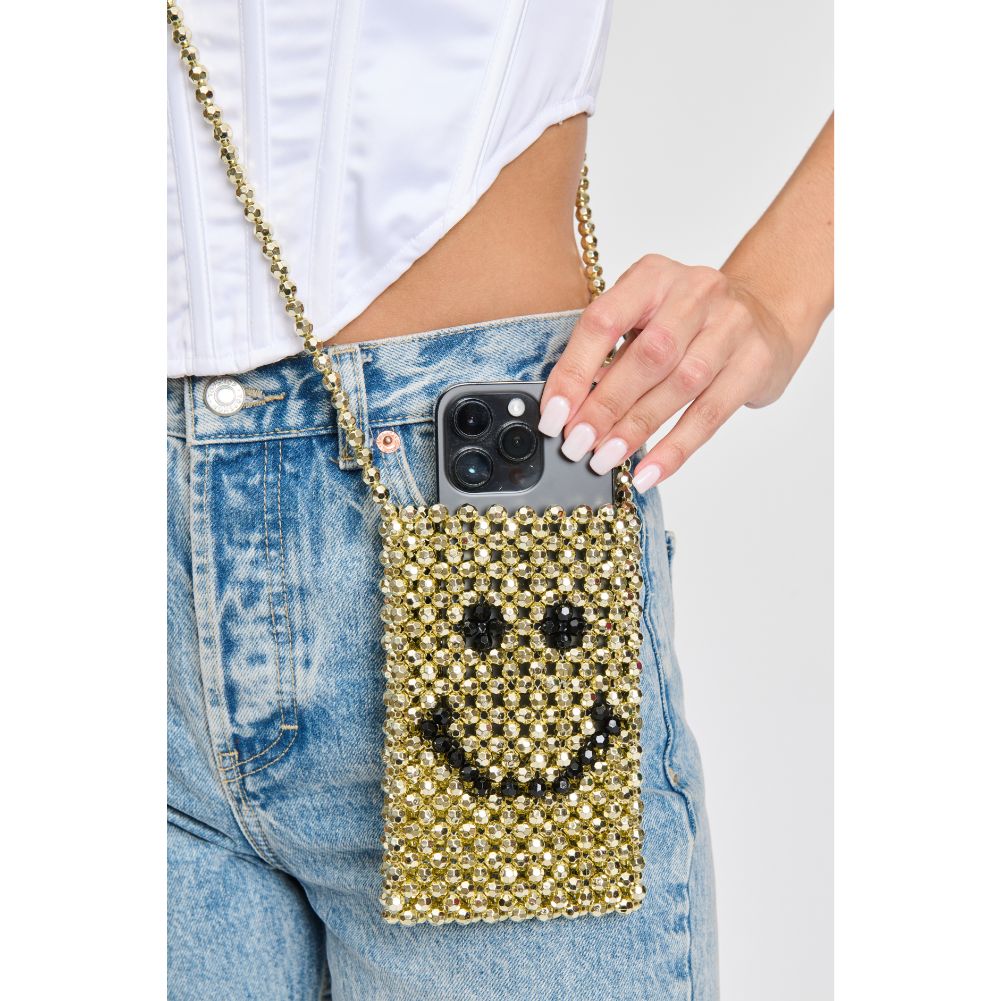 Woman wearing Gold Moda Luxe Miley Cell Phone Crossbody 842017133117 View 1 | Gold