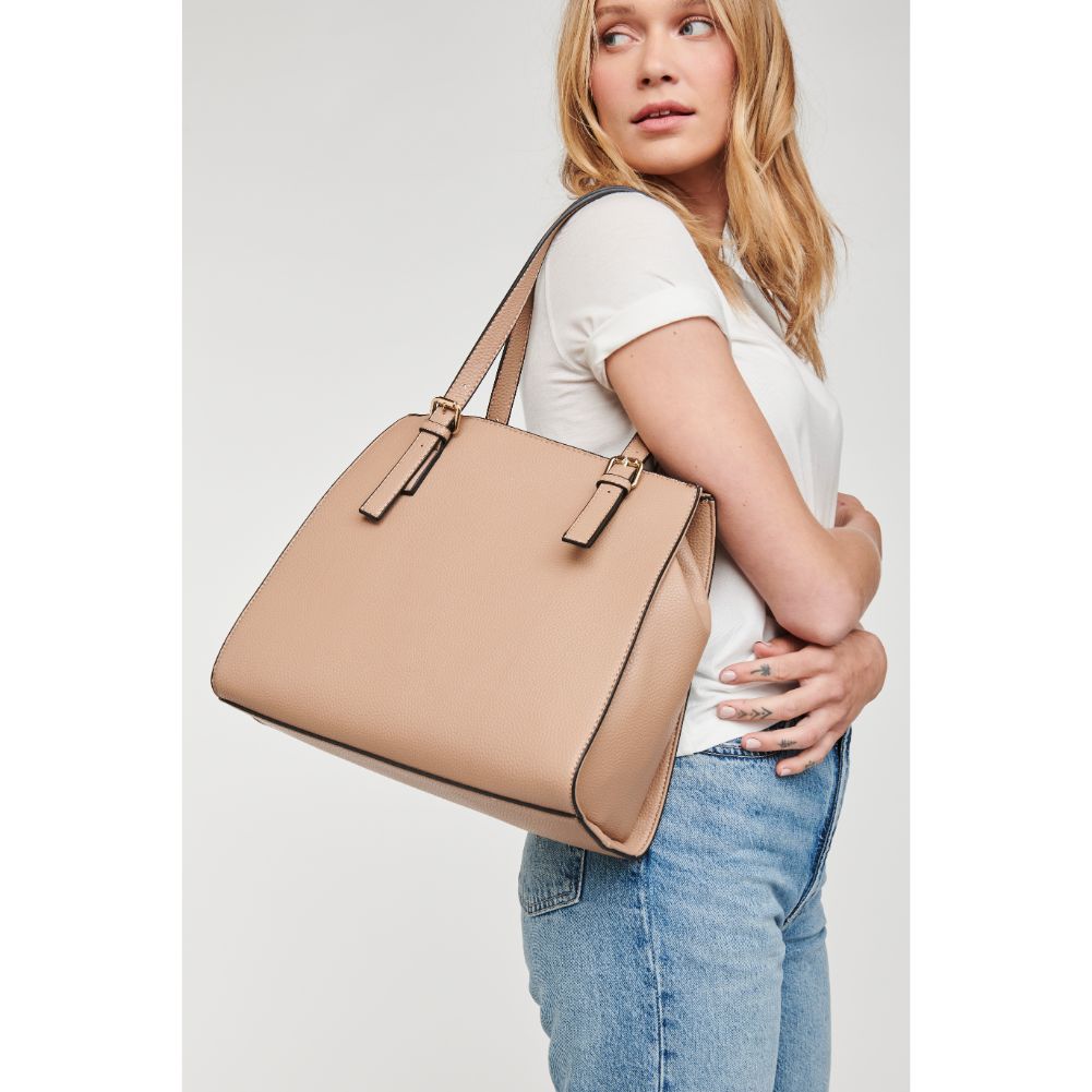 Woman wearing Natural Moda Luxe Sara Tote 842017116530 View 3 | Natural