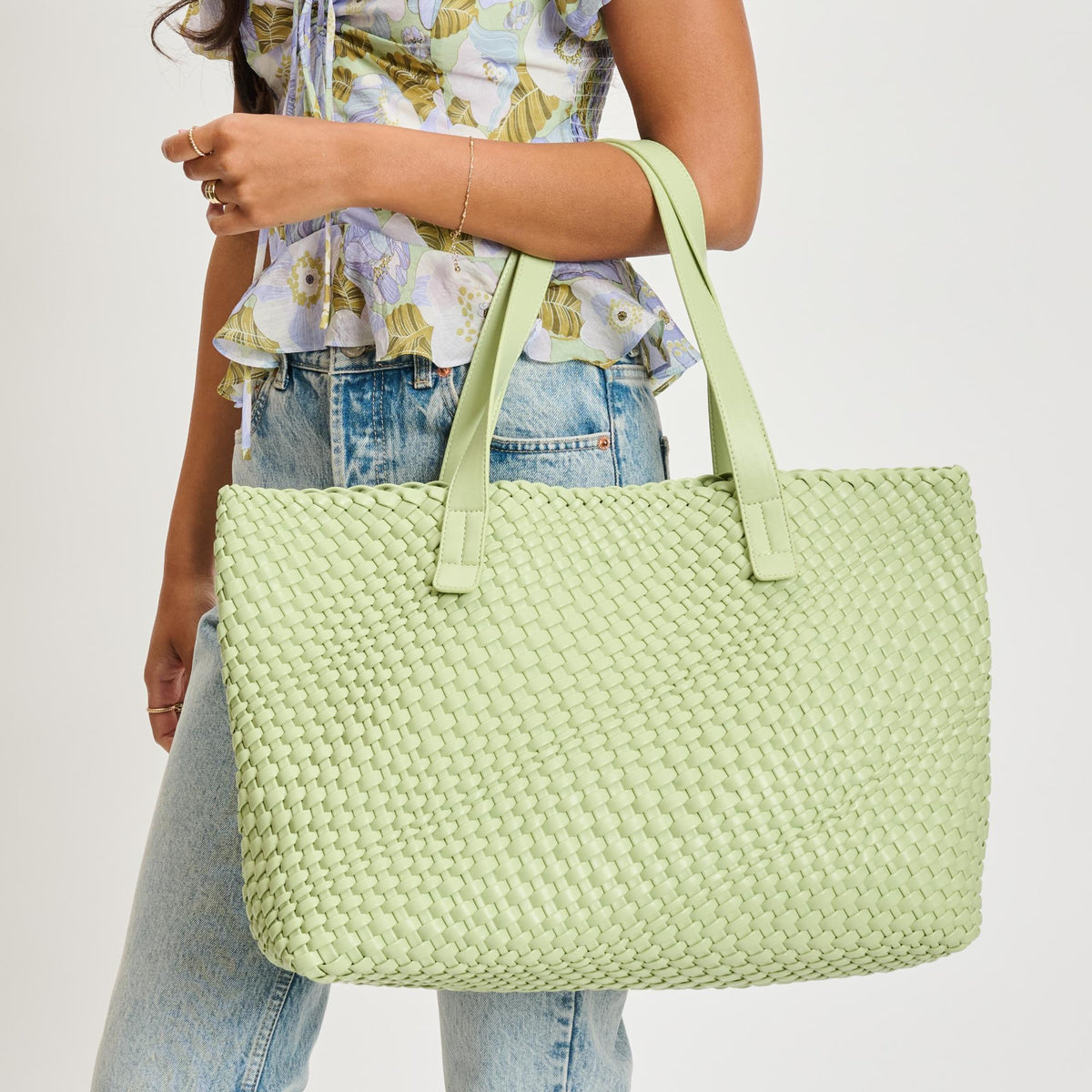 Woman wearing Pistachio Moda Luxe Piquant Tote 842017135616 View 4 | Pistachio