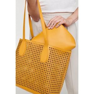 Woman wearing Mustard Moda Luxe Brazil Tote 842017124245 View 3 | Mustard