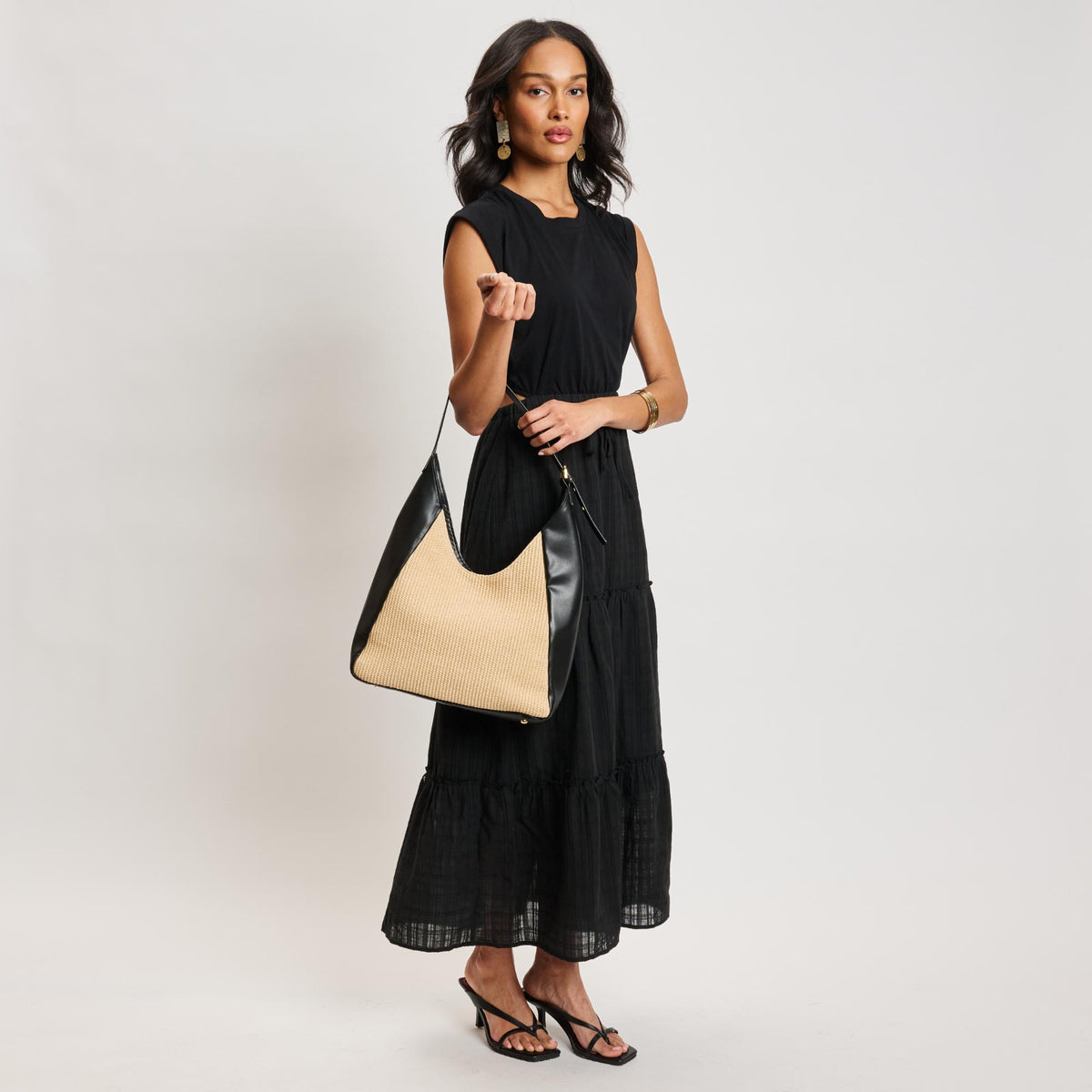 Woman wearing Natural Black Moda Luxe Melora Hobo 842017137184 View 4 | Natural Black