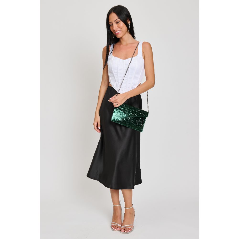 Woman wearing Emerald Moda Luxe Katniss Clutch 842017133759 View 2 | Emerald