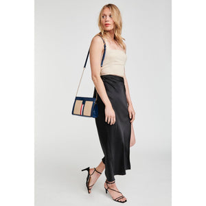 Woman wearing Navy Moda Luxe Jax Crossbody 842017124429 View 3 | Navy