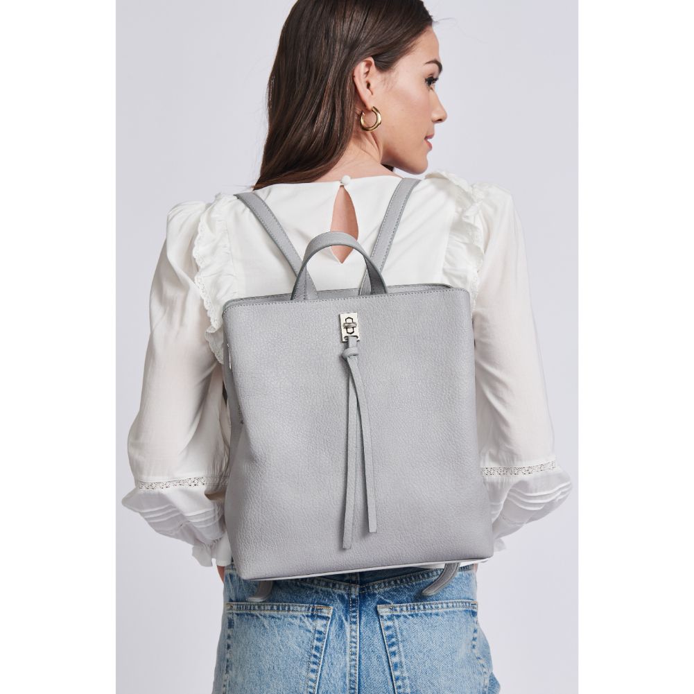 Woman wearing Grey Moda Luxe Sylvia Backpack 842017129134 View 3 | Grey