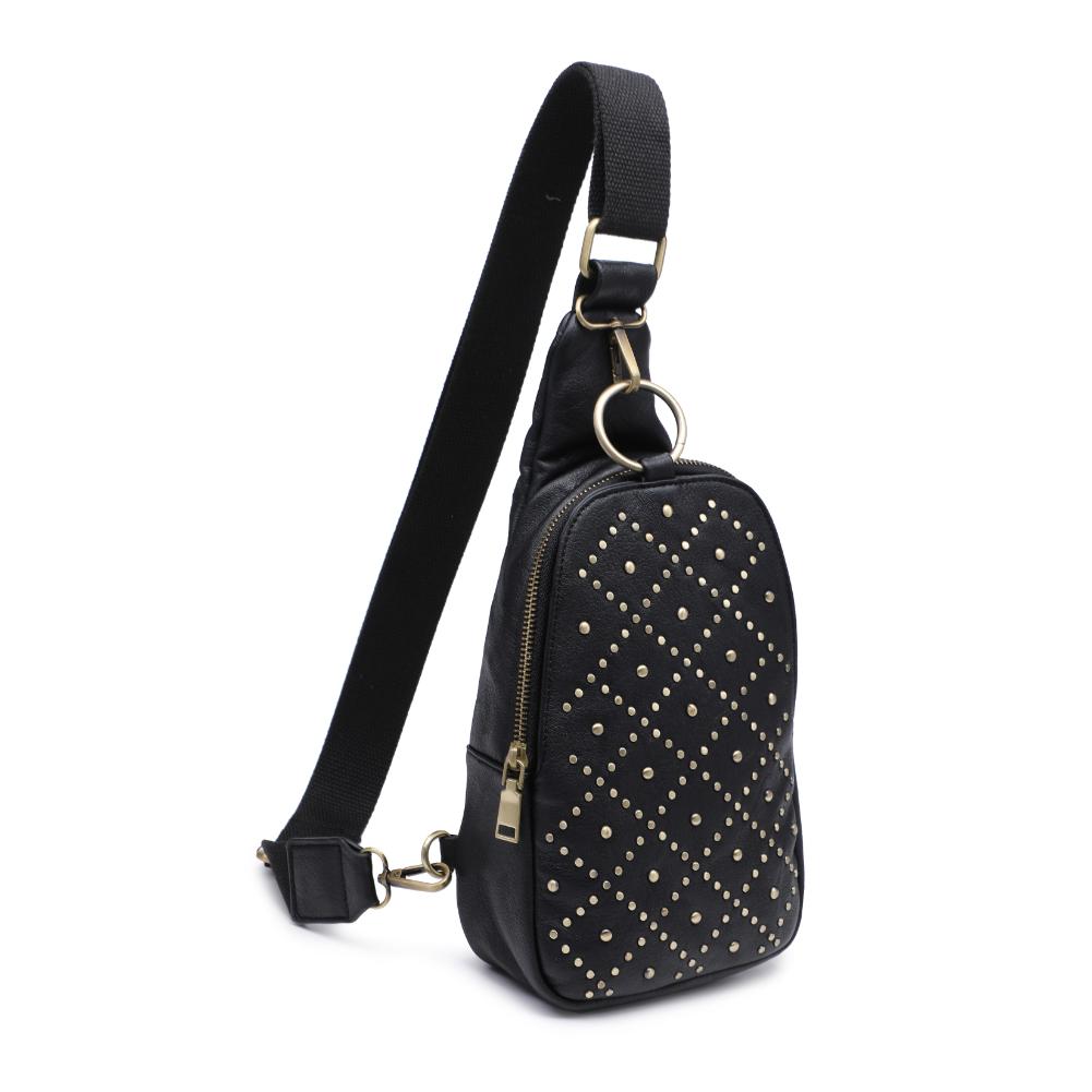 Product Image of Moda Luxe Regina Studded Sling Backpack 842017136804 View 6 | Black