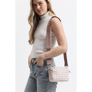 Woman wearing Pink Moda Luxe Keekee - Houndstooth Crossbody 842017133032 View 1 | Pink