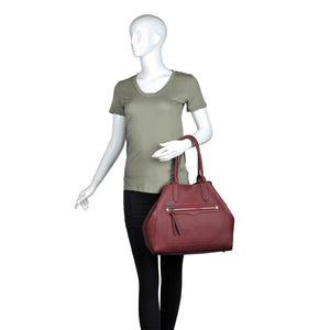 Woman wearing Burgundy Moda Luxe Camden Tote 842017116745 View 1 | Burgundy