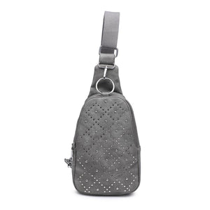 Product Image of Moda Luxe Regina Studded Sling Backpack 842017136811 View 5 | Grey