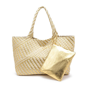 Product Image of Moda Luxe Solana - Mixed Material Tote 842017136873 View 5 | Gold Ivory