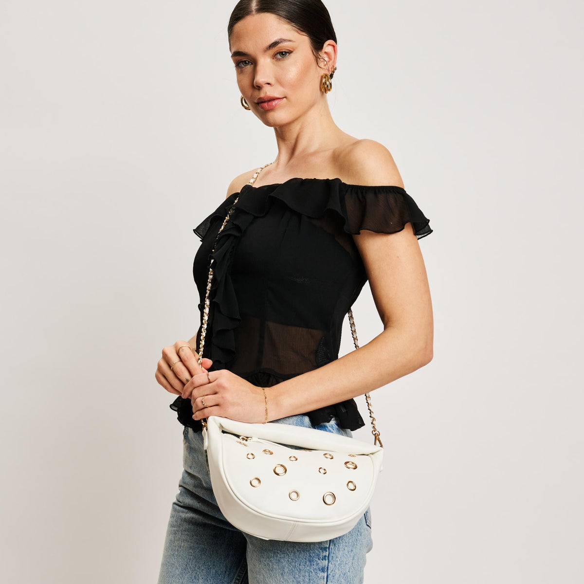 Woman wearing White Moda Luxe Rorey Crossbody 842017137634 View 1 | White