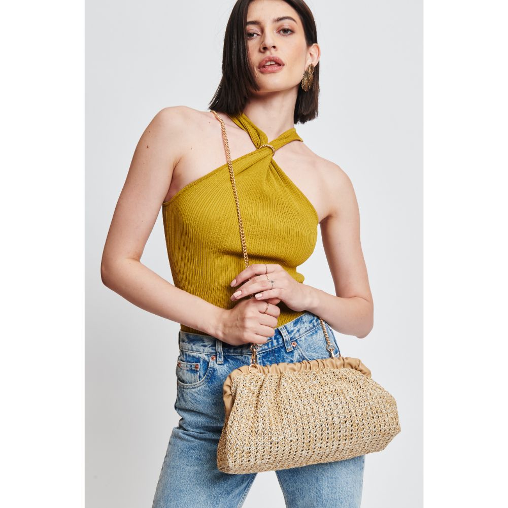 Woman wearing Natural Moda Luxe Delvina Clutch 842017131656 View 2 | Natural