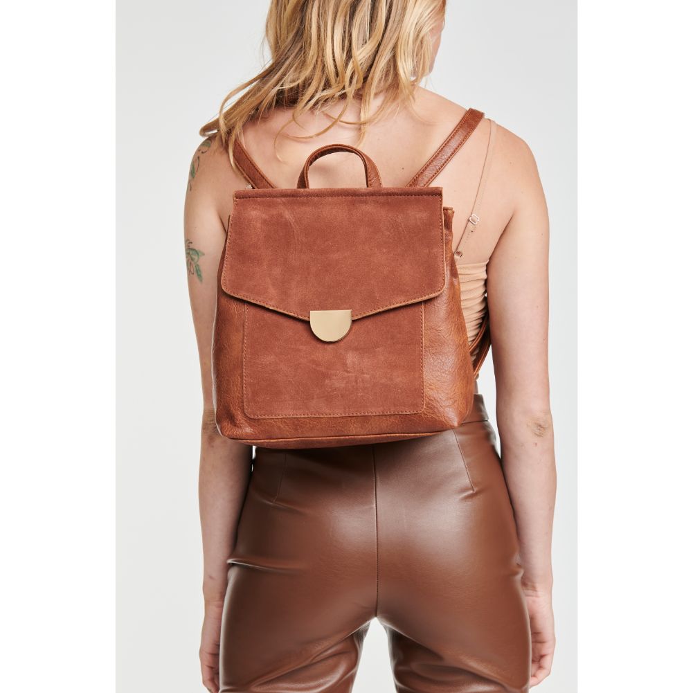 Woman wearing Tan Moda Luxe Lynn Backpack 842017119456 View 1 | Tan