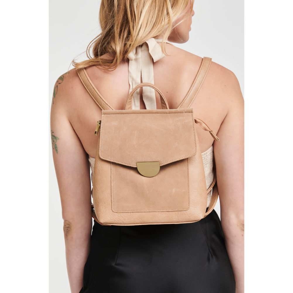 Woman wearing Camel Moda Luxe Claudette Backpack 842017127437 View 1 | Camel