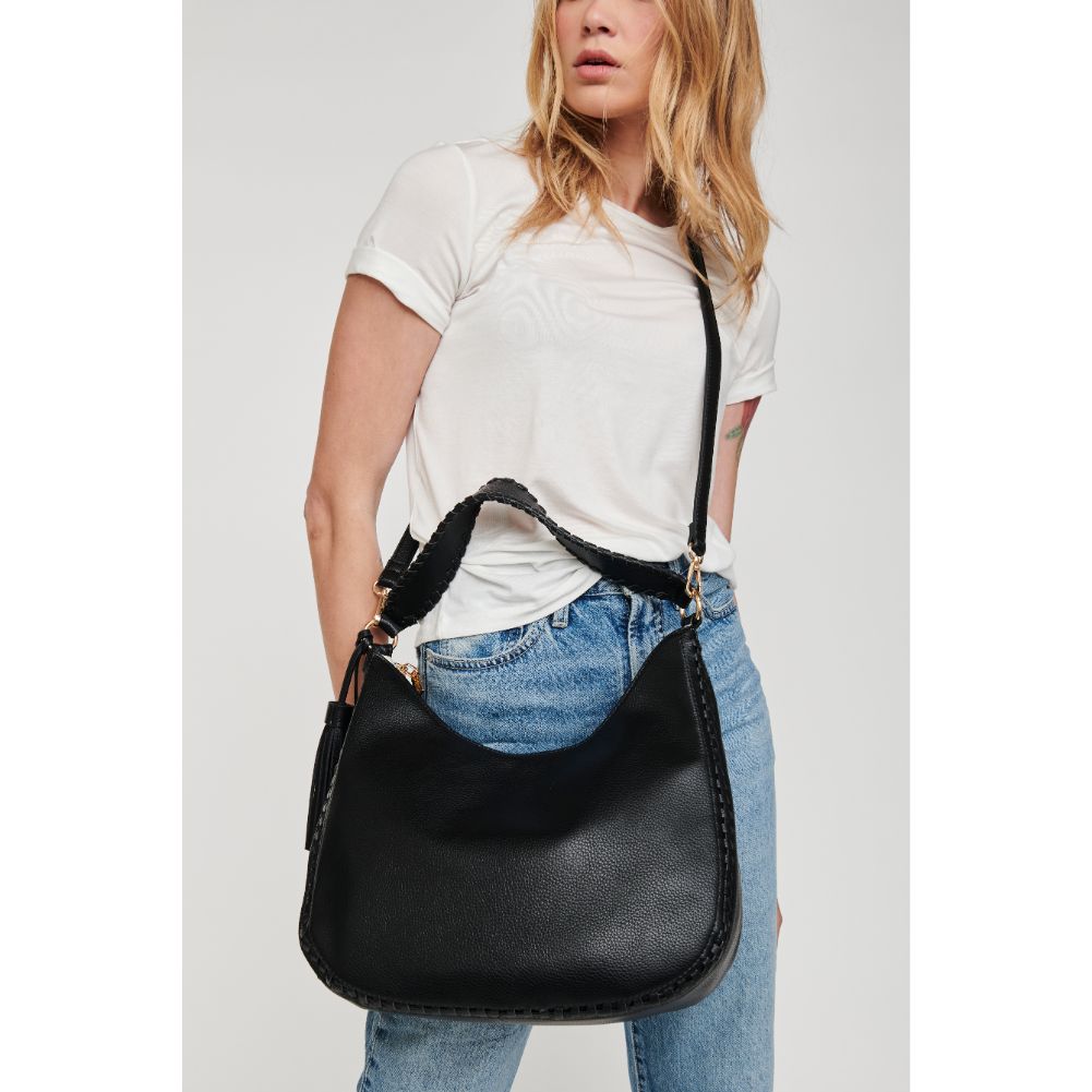 Woman wearing Black Moda Luxe Waverly Hobo 842017124337 View 3 | Black