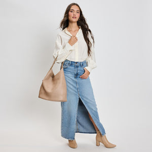 Woman wearing Natural Moda Luxe Jacqueline Hobo 842017136989 View 2 | Natural