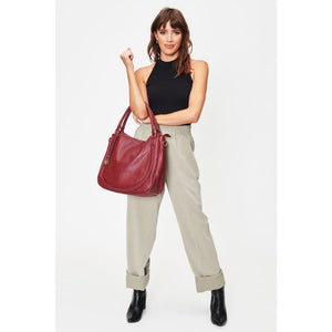 Woman wearing Maroon Moda Luxe Lindsay Hobo 842017128168 View 4 | Maroon