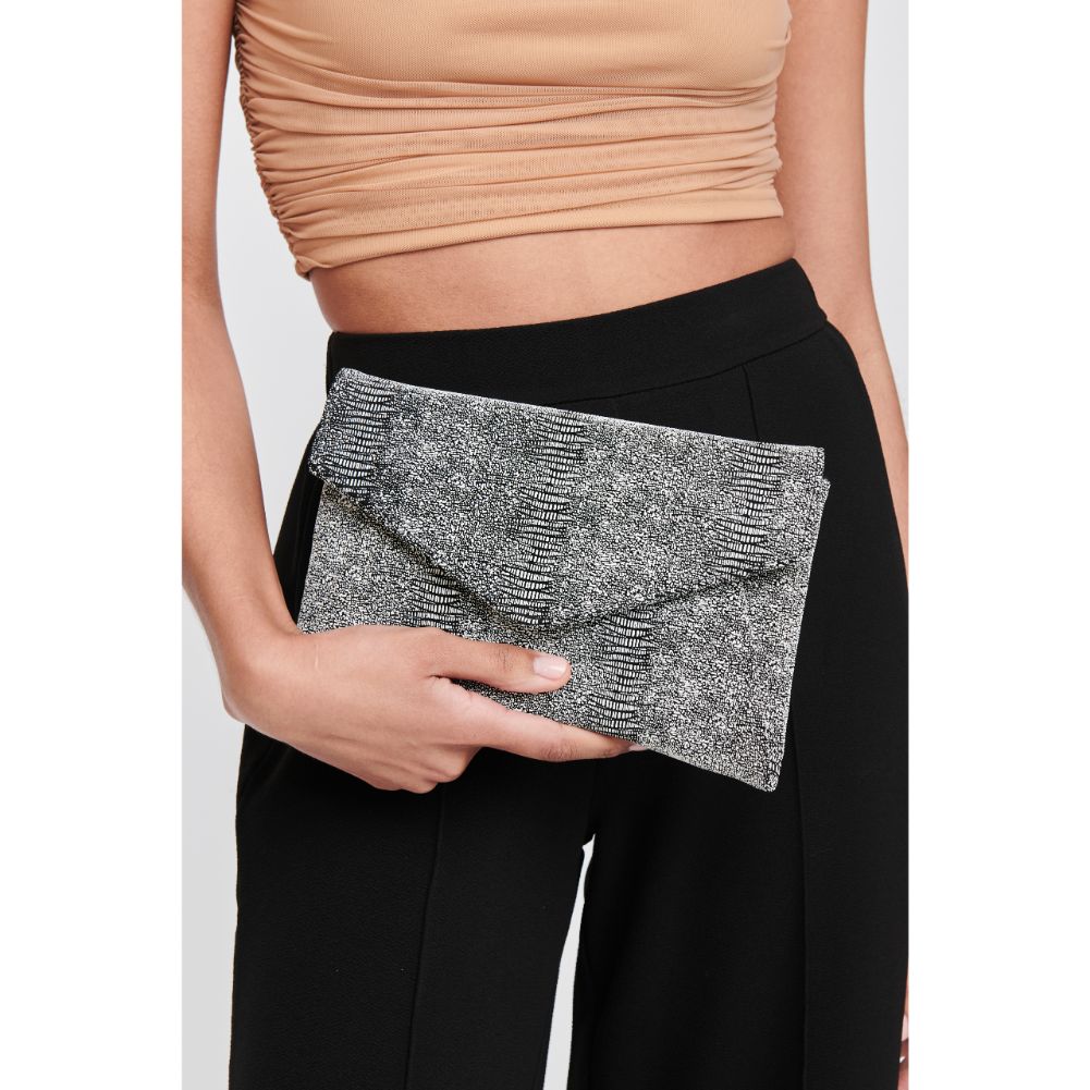 Woman wearing Black White Moda Luxe Cara Clutch 842017118213 View 1 | Black White