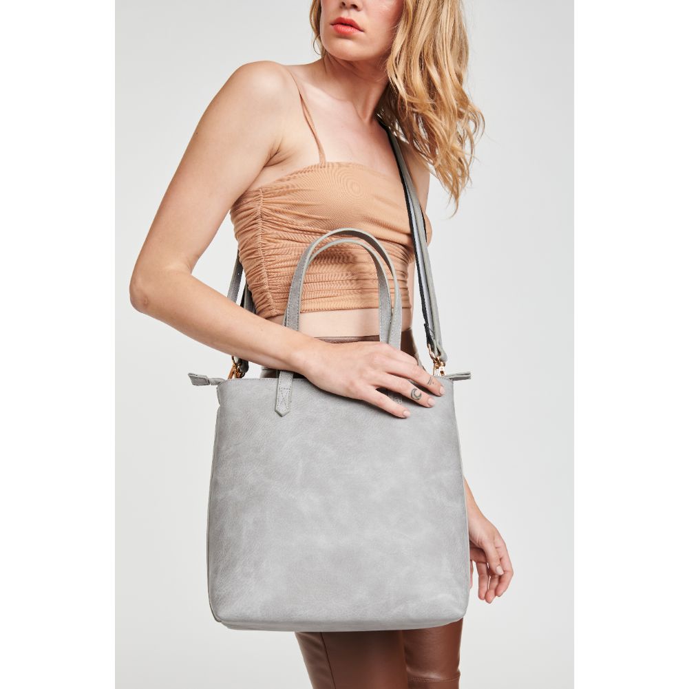 Woman wearing Grey Moda Luxe Sadie Tote 842017126782 View 1 | Grey