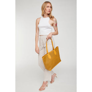 Woman wearing Mustard Moda Luxe Brazil Tote 842017124245 View 4 | Mustard