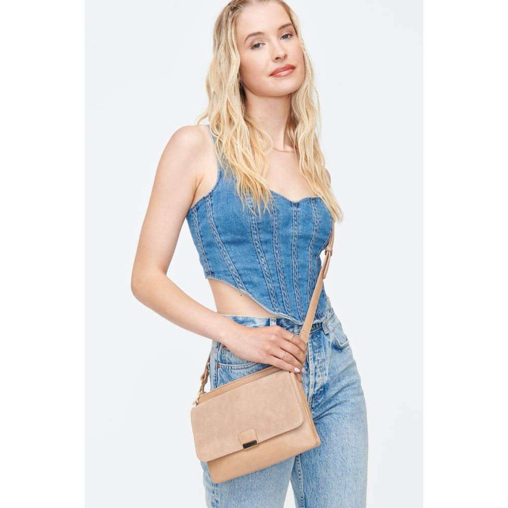 Woman wearing Natural Moda Luxe Hannah Crossbody 842017130307 View 1 | Natural