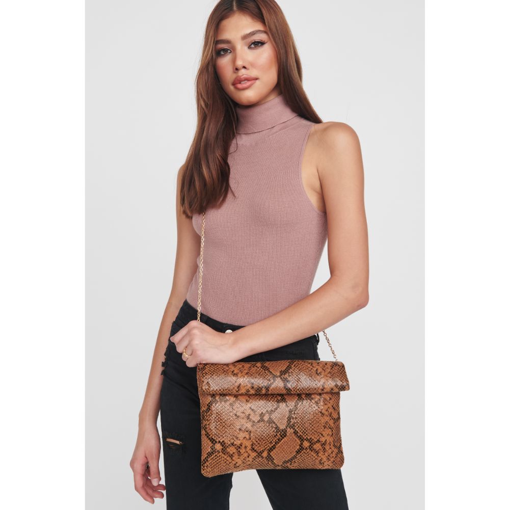 Woman wearing Tan Moda Luxe Lauren Clutch 842017128977 View 2 | Tan