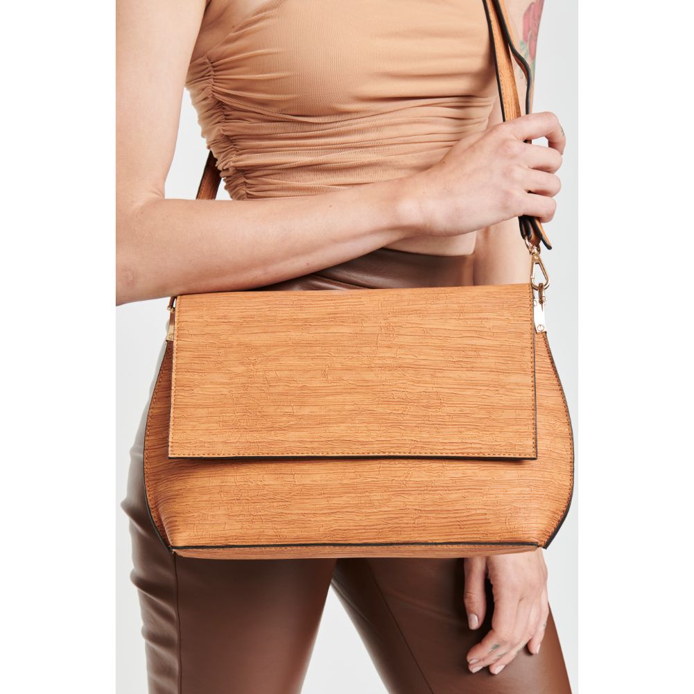 Woman wearing Tan Moda Luxe Kensington Crossbody 842017111429 View 2 | Tan