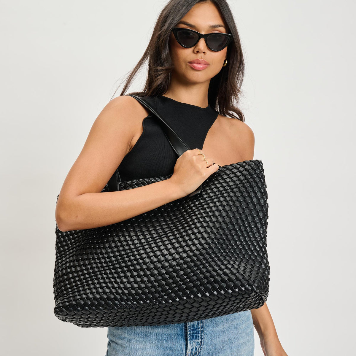 Woman wearing Black Moda Luxe Piquant Tote 842017135586 View 2 | Black